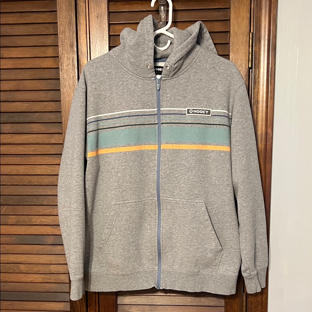 Hooey Gray Hoodie with Colorful Stripes